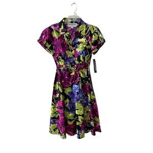 Another Thyme Womens Floral Shirt Dress Short Sleeve Button Front Size 10 NEW